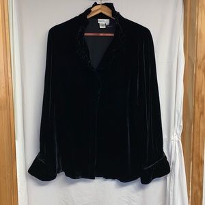 Extra large black velvet ruffle blouse